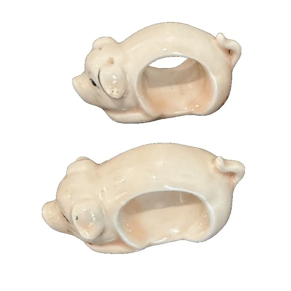 2 Piggy‎ Napkin Rings Country Ceramic Kitchen Dinning Farmhouse